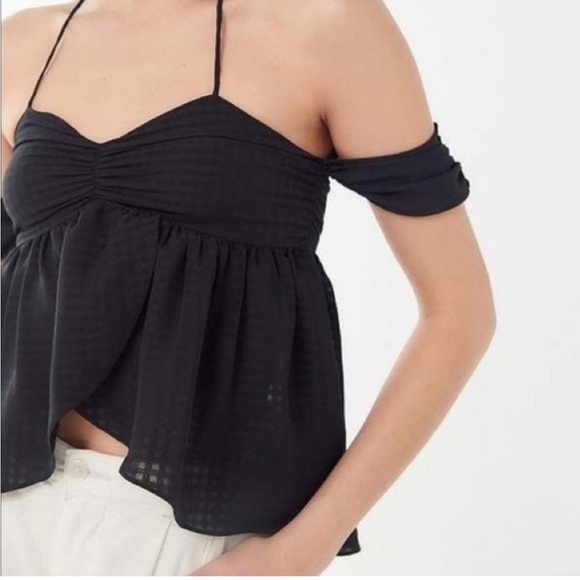 Urban Outfitters|| Black Over the Shoulder Flowy Top Blouse, Tie Neck Detail M - Picture 1 of 6